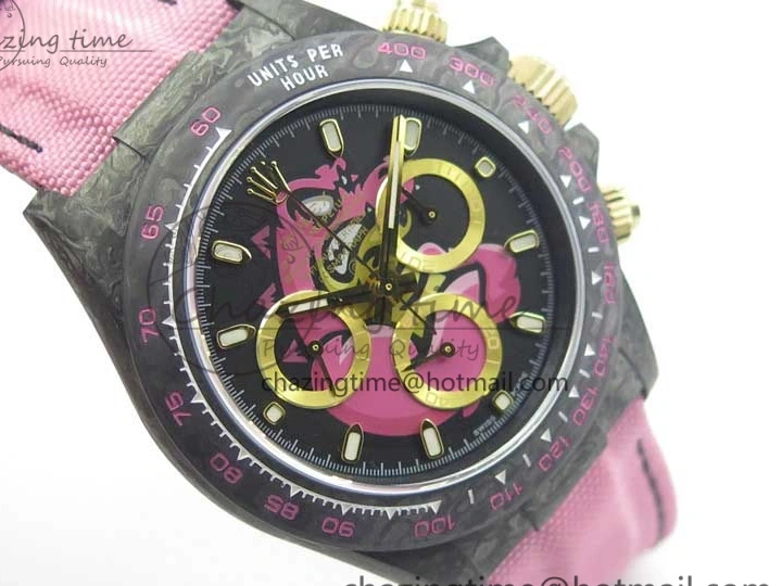 MiroTime 0326 Daytona DIW Carbon V2 WWF Best Edition Black Pink Dial On Pink Nylon Strap A Reliable 3113